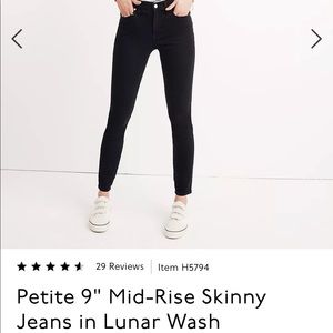 ✨Madewell 9” Mid-Rise Skinny Jeans in Lunar Wash - Size 29P ✨